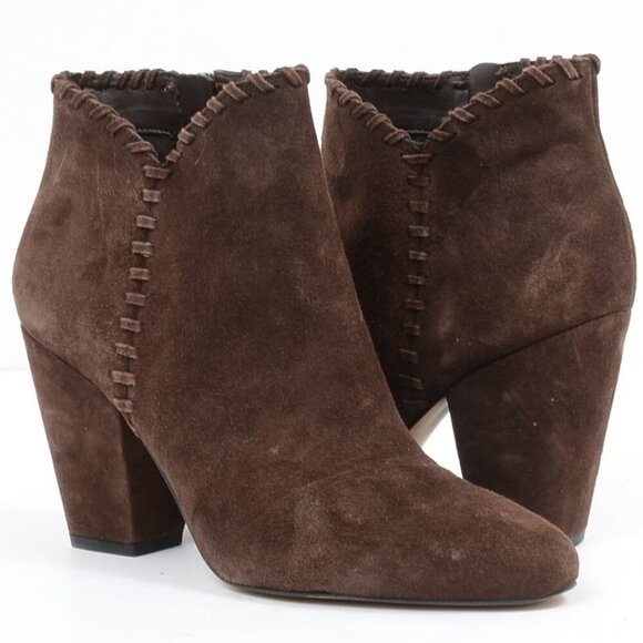 1.State MYLO Chocolate Brown Suede Block Heel Ankle Booties Women's 9 - Picture 1 of 8